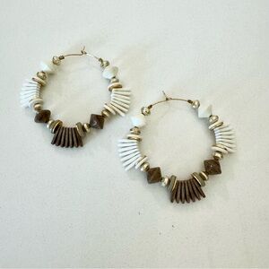 Gold, white and brown ceramic fringe earrings